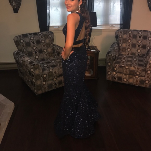 Blue Two Piece Jovani Prom Dress - Picture 4 of 4